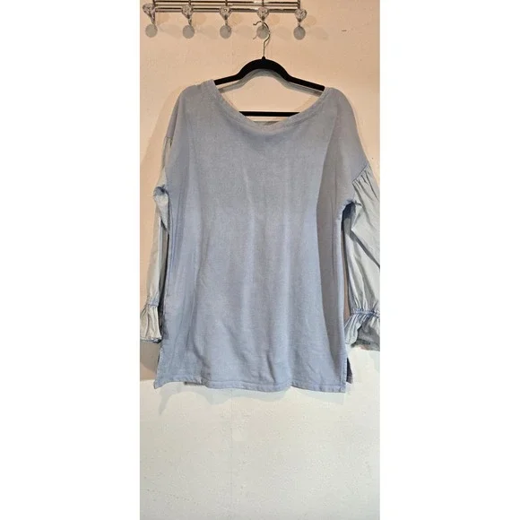 Pilcro Blue Top With Puffy Sleeves Anthropologie Brand Size Medium Spring Beach - Picture 2 of 9